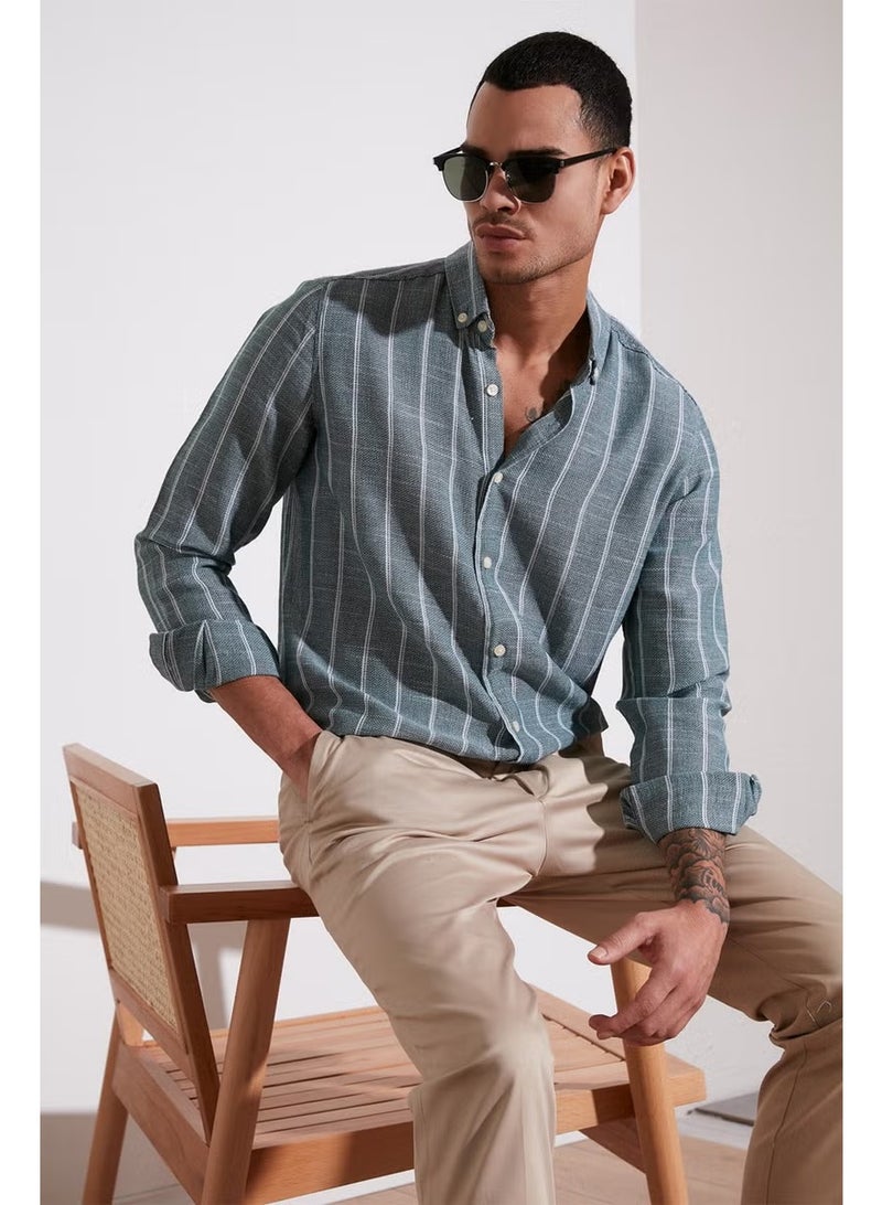 Buratti 100% Cotton Striped Button Collar Shirt Men's Shirt CF21S112480 - Image 1